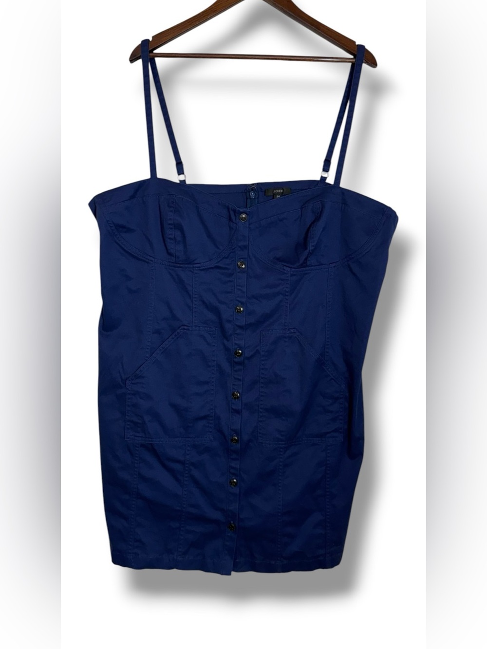 J. Crew Blue Button Front Sweetheart Dress Stretch Twill Plus Size 24 BK967